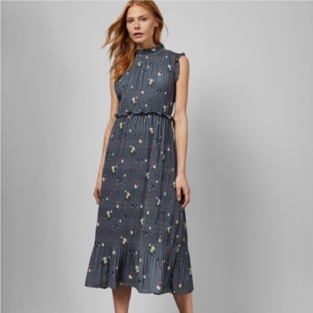 TED BAKER TOPPAS ORACLE FLORAL HIGH NECK PLEATED MIDI DRESS SZ US 4 TED SZ 1